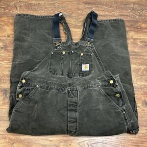 Carhartt Duck Bib Overalls 40x26 Black Quilt Lined USA Double Knee Zip Leg